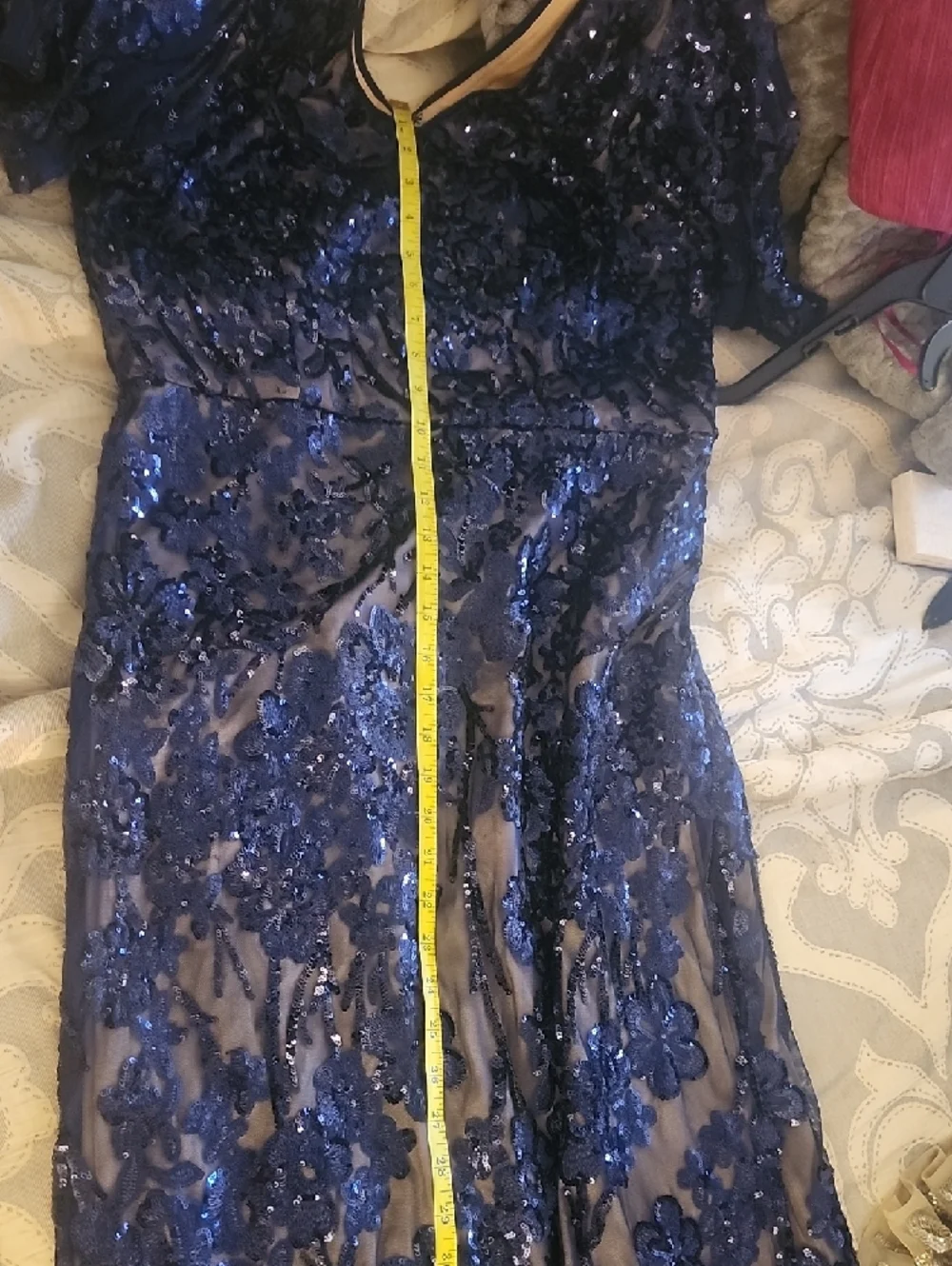 Alex Evenings Navy Blue Sequin Floral Maxi Dress - Picture 4 of 4